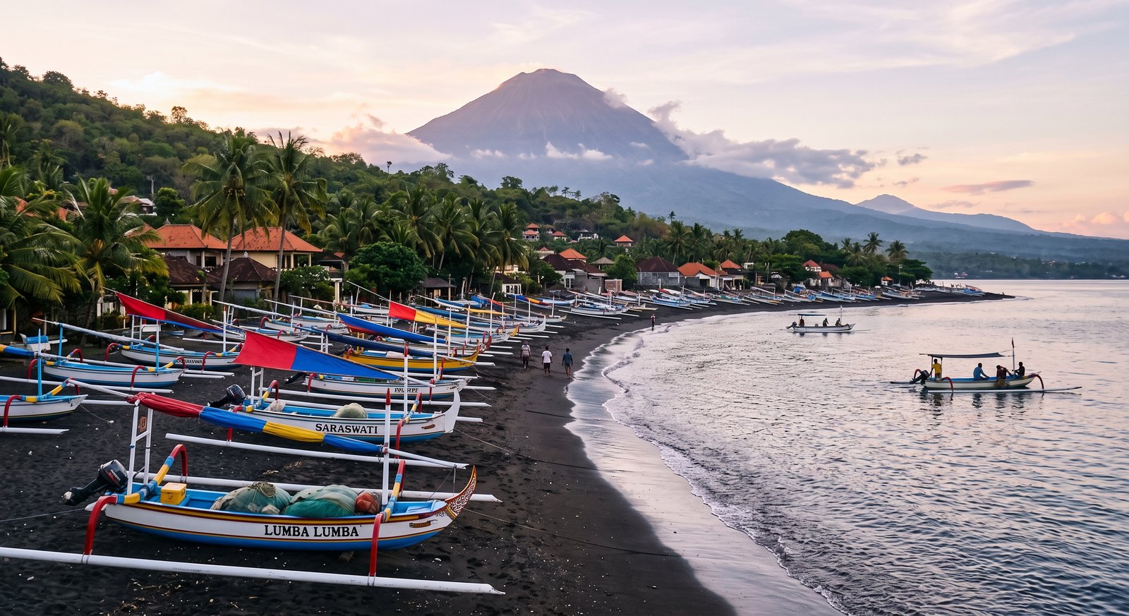 Traditional fishing boats on Amed style beach